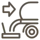 Icon of a manual wheelchair with an arrow pointing right, suggesting forward movement or direction.