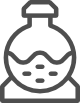 Icon of a glass bottle with a wide base and a stopper, containing liquid with a zigzag pattern on it.
